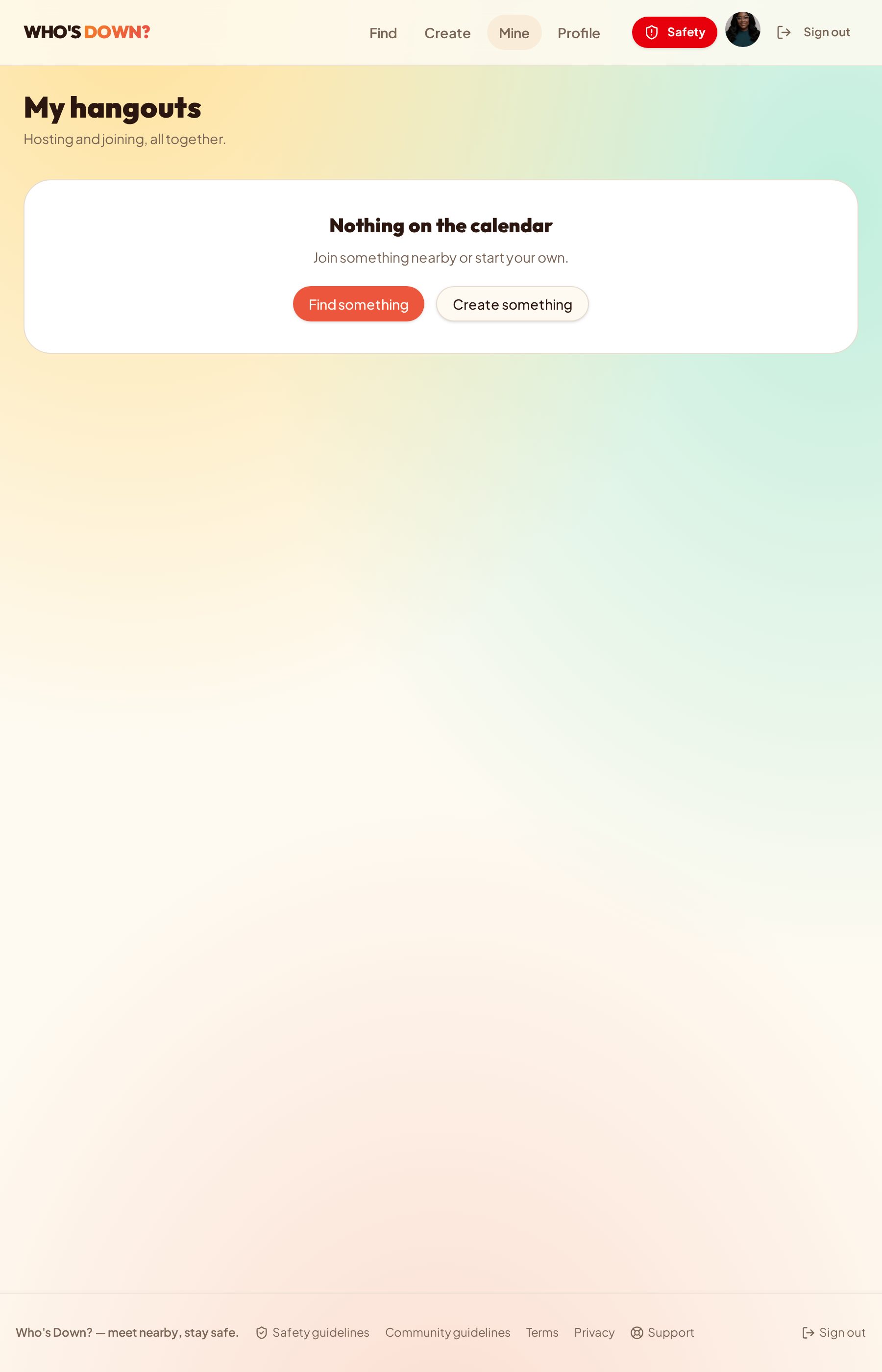 My hangouts screen listing hangouts you host and join